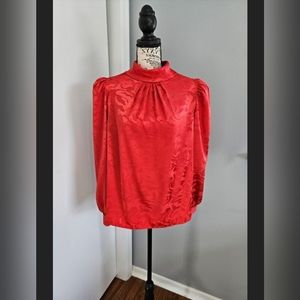 Sexy Vintage Red 1980s High Collar Neck Blouse by Hot Stuff